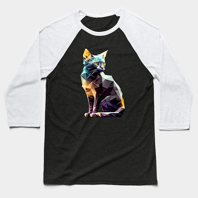 Geometric Cat No. 1: Dark Background (on a no fill background) Baseball T-Shirt by Puff Sumo